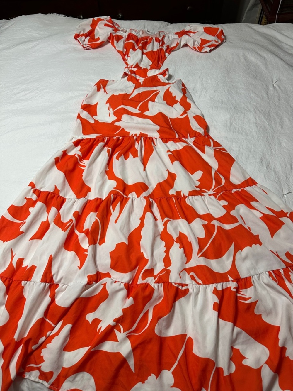 SHEIN Orange and White Floral Maxi Dress